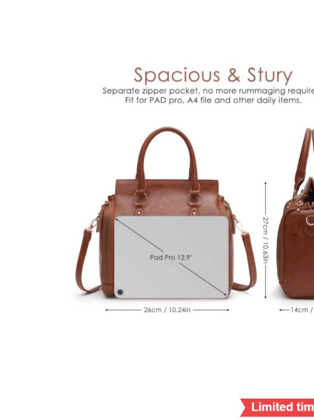 Large Capacity PU Tote Bag Retro Vintage Crossbody Handbag with Adjustable Strap